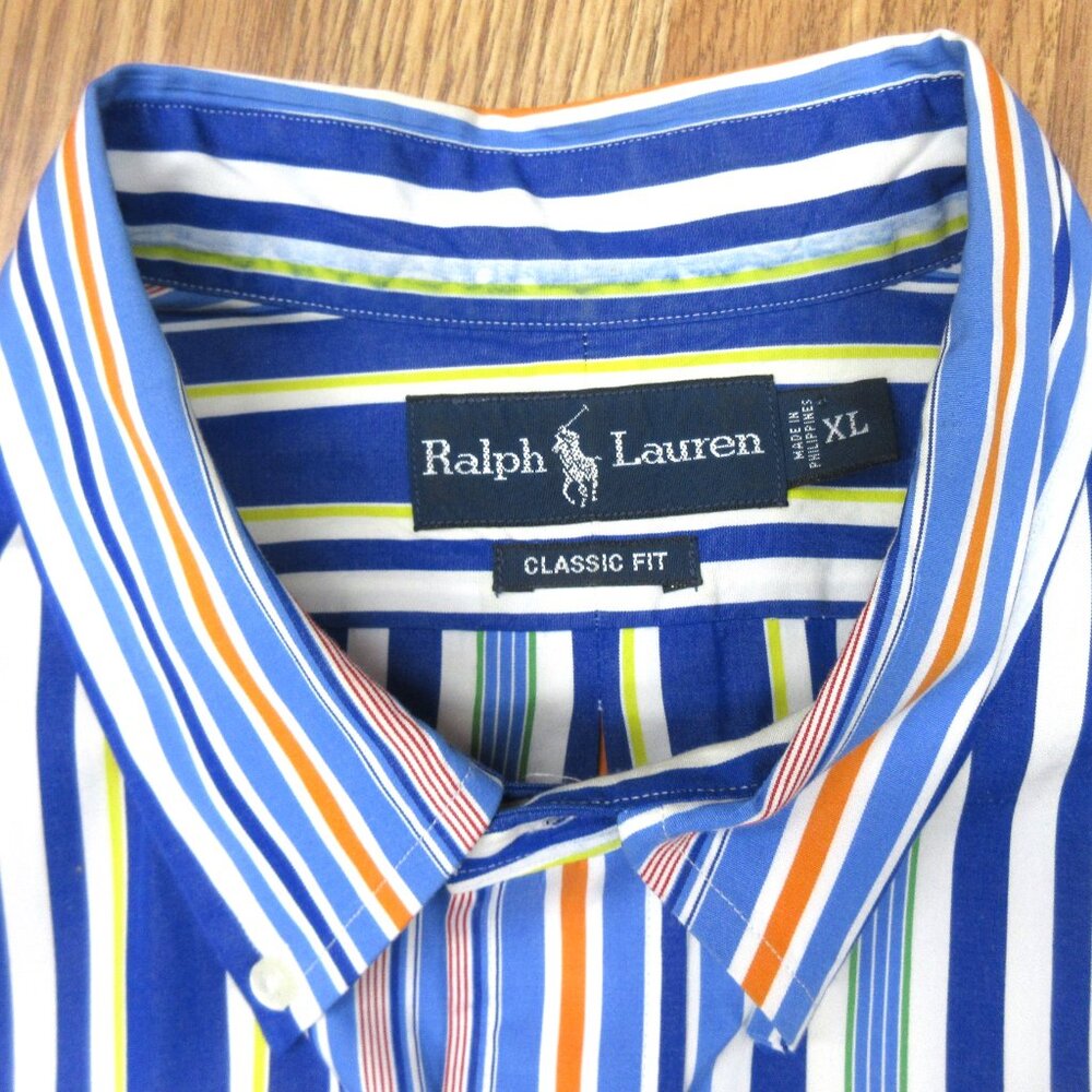 POLO RALPH LAUREN CLASSIC FIT 100% COTTON SHIRT BLUE STRIPE X-LARGE, XL - Picture 3 of 4